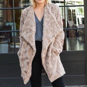 BB Dakota Light Brown Tucker Wubby Draped Faux Fur Jacket